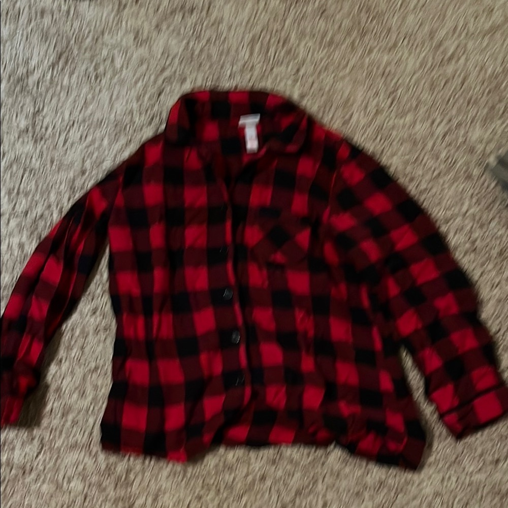 Red and Black Plaid Button-Up Shirt